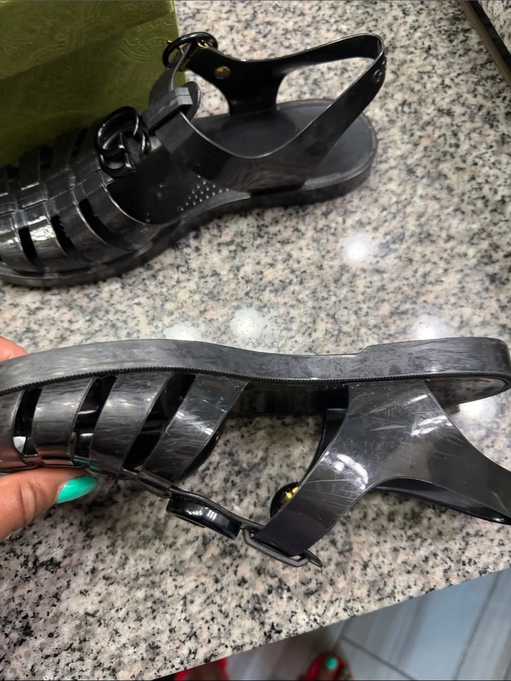 Gucci Black Jelly Woven Slingback Sandals with Interlocking G - Picture 8 of 8